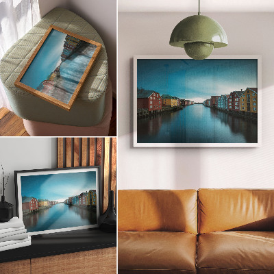 Photo canvas Colorful houses reflected in the river, Scandinavian atmosphere
