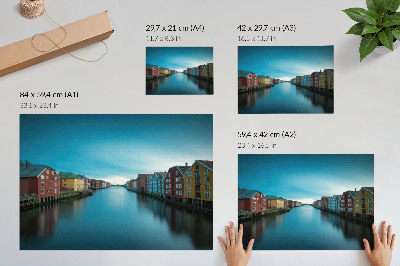 Photo canvas Colorful houses reflected in the river, Scandinavian atmosphere