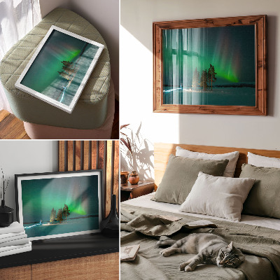 Decorative canvas print The magic of the northern lights, stunning colors, and a peaceful atmosphere