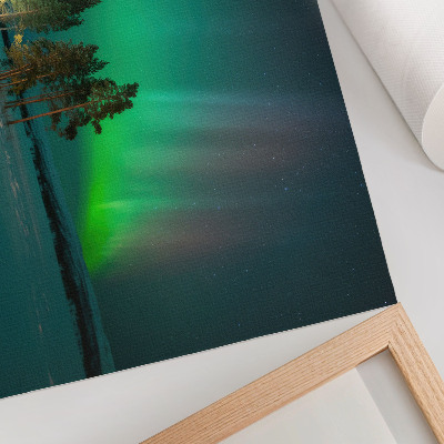 Decorative canvas print The magic of the northern lights, stunning colors, and a peaceful atmosphere