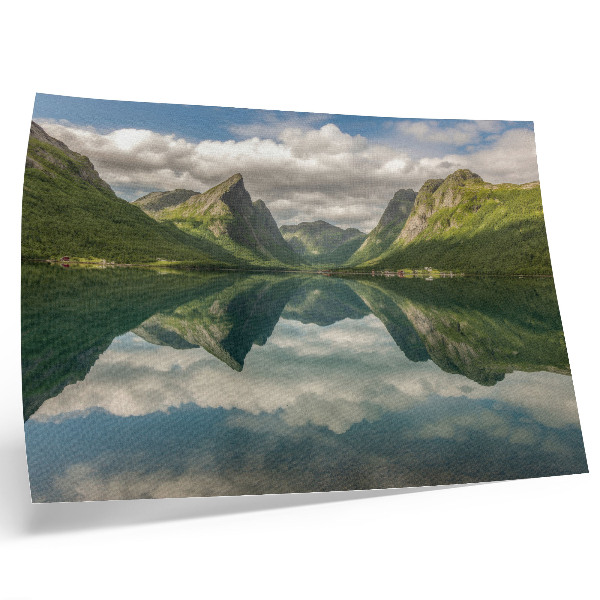 Photo canvas Picturesque mountains above the lake, clear reflection