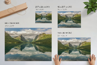 Photo canvas Picturesque mountains above the lake, clear reflection