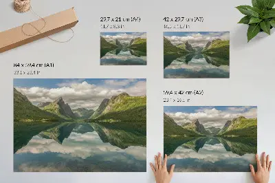 Photo canvas picturesque mountains above the lake with a clear reflection