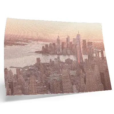Decorative canvas print tall skyscrapers at sunset in warm colors