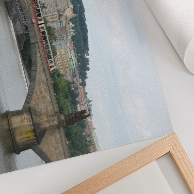 Poster A bridge over the river with a tram, surrounded by classical architecture
