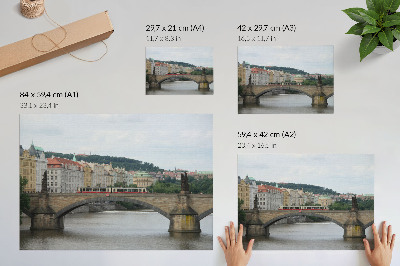 Poster A bridge over the river with a tram, surrounded by classical architecture