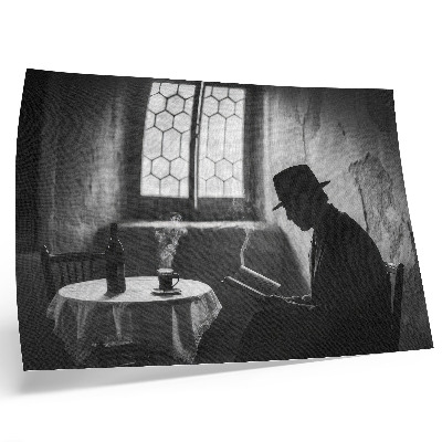 Poster Black and white atmosphere, man with a book, classic elegance