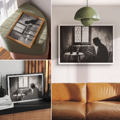 Poster Black and white atmosphere, man with a book, classic elegance