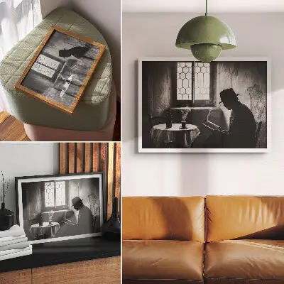 Poster black and white atmospheric man with a book in classic elegant style