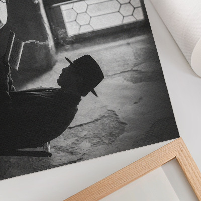Poster Black and white atmosphere, man with a book, classic elegance