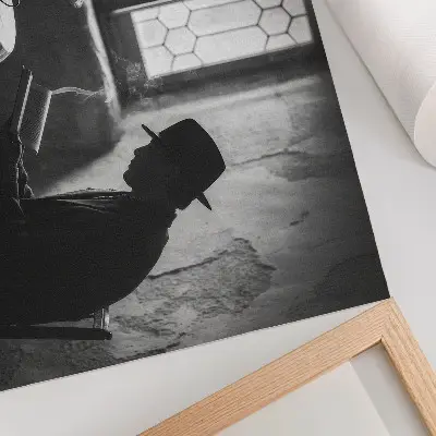 Poster black and white atmospheric man with a book in classic elegant style