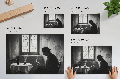 Poster Black and white atmosphere, man with a book, classic elegance