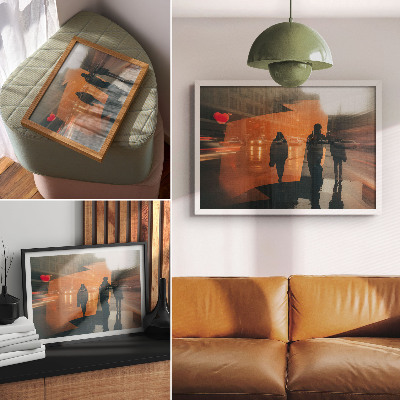 Photo canvas City in the evening, neon orange reflections