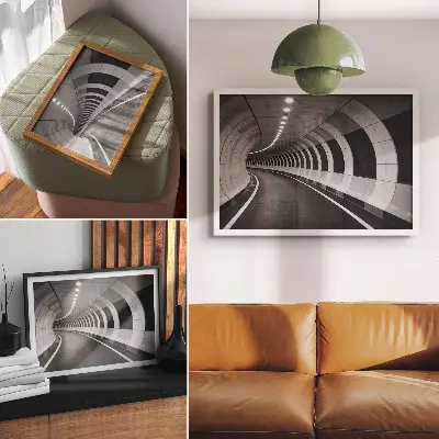Decorative canvas print modern geometric spatial tunnel design
