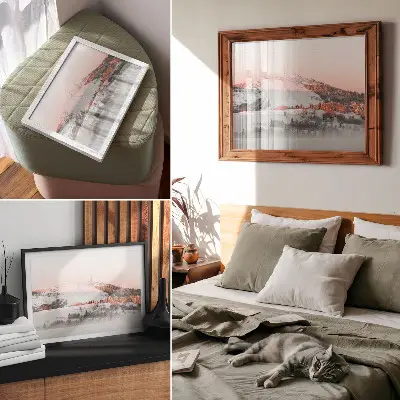 Photo canvas winter landscape in shades of pink and white