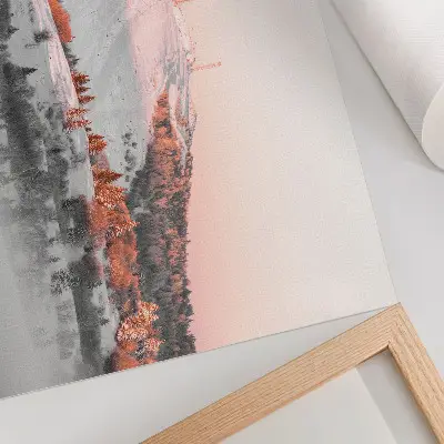 Photo canvas winter landscape in shades of pink and white