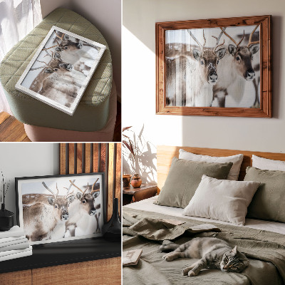 Poster Reindeer with natural antlers winter landscape harmony