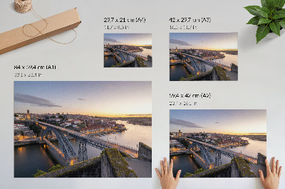 Decorative canvas print The bridge against the backdrop of the setting sun and the city