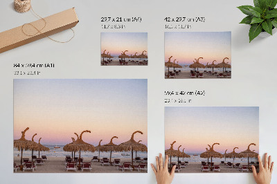 Poster Azure calm sea delicate pink horizon