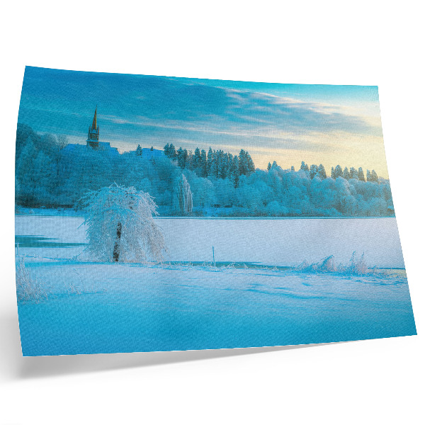 Photo canvas Winter landscape, calm, sky, lake, trees