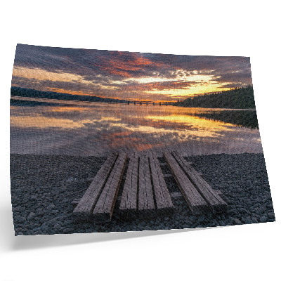 Decorative canvas print Lake in the sunset, warm colors of wood