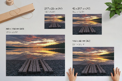 Decorative canvas print Lake in the sunset, warm colors of wood