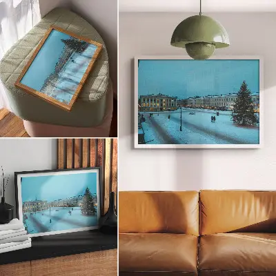 Poster winter landscape with classic architecture and a Christmas atmosphere