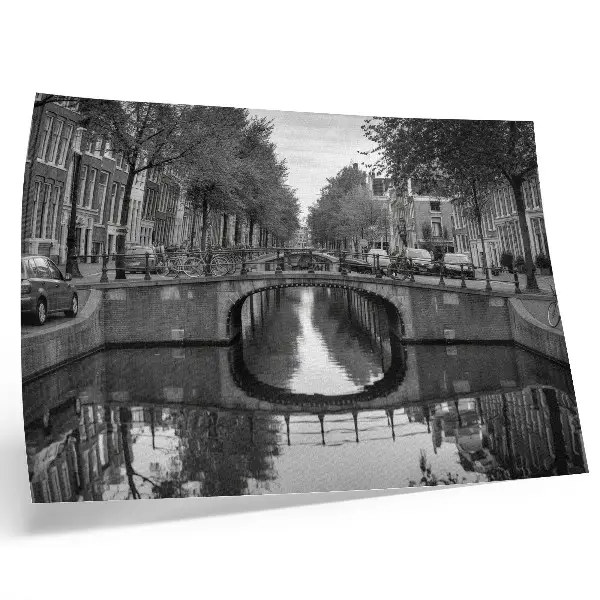 Poster black and white urban bridge and canal scene