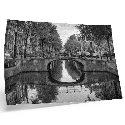 Poster black and white urban bridge and canal scene
