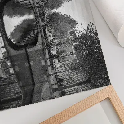 Poster black and white urban bridge and canal scene