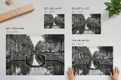 Poster black and white urban bridge and canal scene