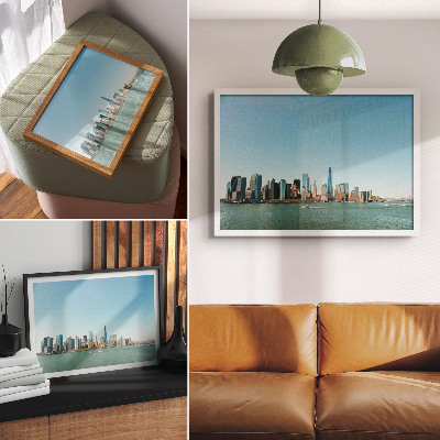 Photo canvas Modern skyscrapers, blue sky, big water
