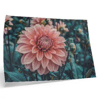 Decorative canvas print Pink dahlia and green leaves modern composition