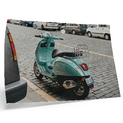 Photo canvas Vintage scooter cobblestone street urban background