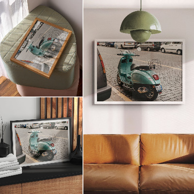 Photo canvas Vintage scooter cobblestone street urban background