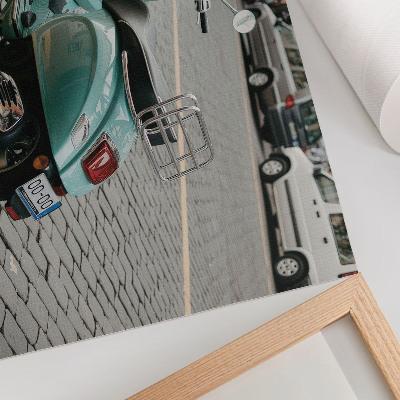 Photo canvas Vintage scooter cobblestone street urban background