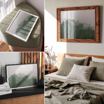 Decorative canvas print A misty panorama of the forest full of green and gray
