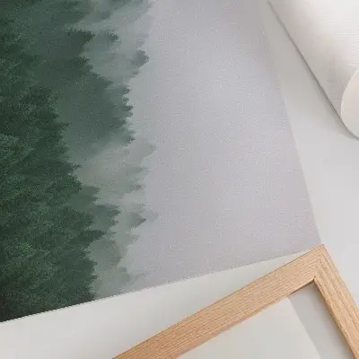 Decorative canvas print Misty forest panorama in shades of green and gray