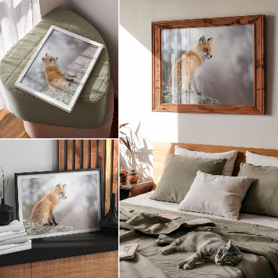 Decorative canvas print Fox in the winter scenery, gentle peace of nature