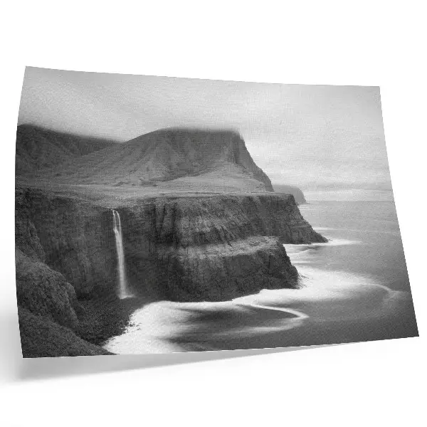 Poster peaceful landscape with a waterfall and mountains