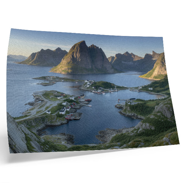 Photo canvas Mountains and a quiet bay with colorful houses