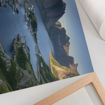 Photo canvas Mountains and a quiet bay with colorful houses