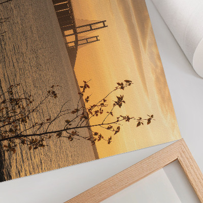 Photo canvas Bridge at sunset with a tree