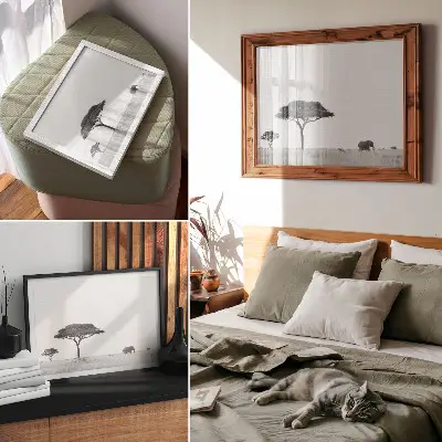 Photo canvas elephant and acacias on the savannah in a subtle color palette