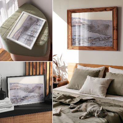 Decorative canvas print Winter landscape with hills and a chimney