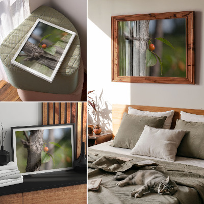 Poster Orange fruit green leaves brown bark