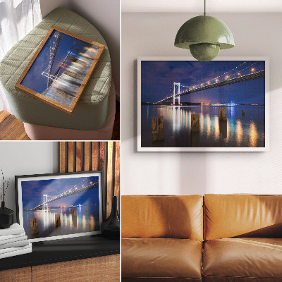 Photo canvas Bridge night glow water reflection harmony