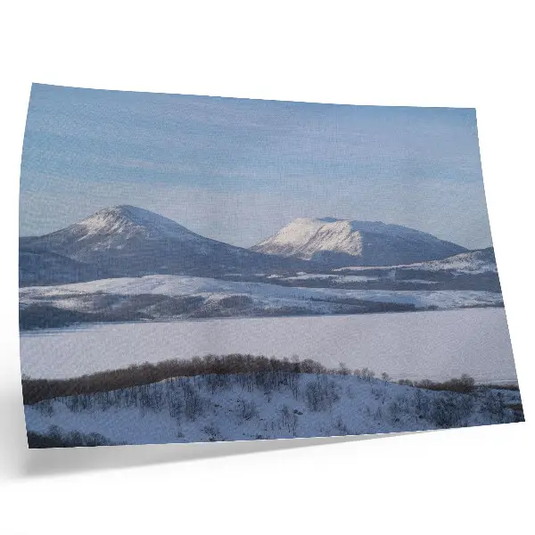 Poster snowy mountains winter landscape with a clear sky