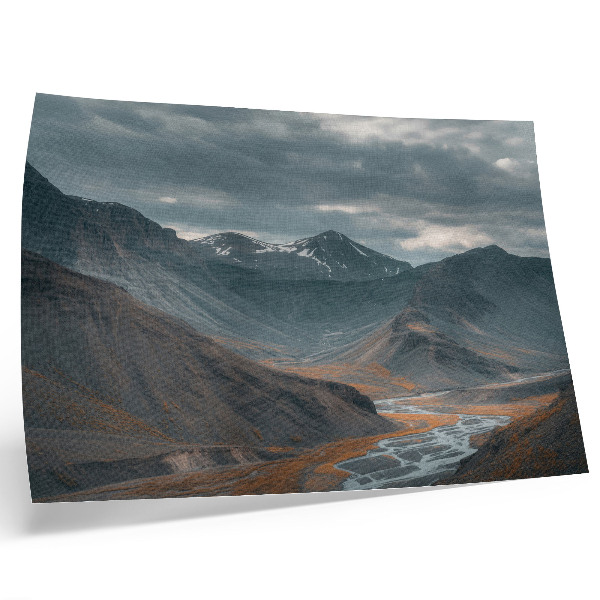 Decorative canvas print Moody mountains, orange streams, dramatic clouds