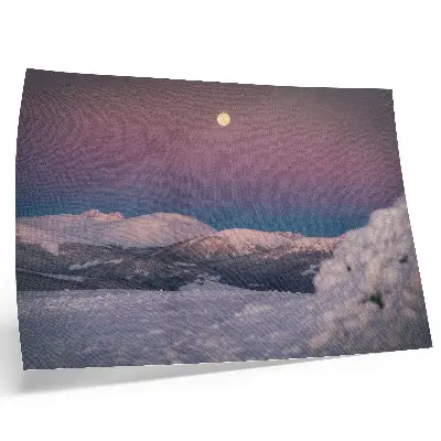 Poster snow-capped mountains with a pastel pink moon